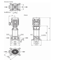 ابعاد پمپ آب طبقاتی ویلو مدل HELIX V1605-1/25/E/S