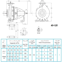 ابعاد و اندازه الکترو پمپ پمپیران مدل 125-40 با الکتروموتور 4 اسب 2900 دور