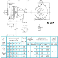ابعاد و اندازه الکترو پمپ پمپیران مدل 250-40 با الکتروموتور 20 اسب 2900 دور