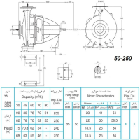 ابعاد و اندازه الکترو پمپ پمپیران مدل 250-50 با الکتروموتور 30 اسب 2900 دور