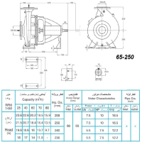 ابعاد و اندازه الکترو پمپ پمپیران مدل 250-65 با الکتروموتور 7.5 اسب 1450 دور