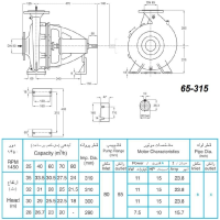 ابعاد و اندازه الکترو پمپ پمپیران مدل315 -65 با الکتروموتور 15 اسب 1450 دور