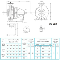 ابعاد و اندازه الکترو پمپ پمپیران مدل 250-80 با الکتروموتور 102 اسب 2900 دور