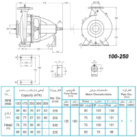 ابعاد واندازه الکترو پمپ پمپیران مدل 250-100 با الکتروموتور 122 اسب 2900 دور