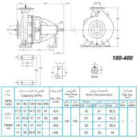 ابعاد و اندازه الکترو پمپ پمپیران مدل 400-100 با الکتروموتور 41  اسب 1450 دور