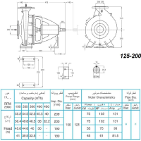 ابعاد و اندازه الکترو پمپ پمپیران مدل 200-125 با الکتروموتور 102 اسب 2900 دور
