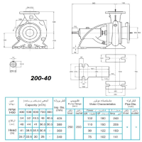 ابعاد و اندازه الکترو پمپ پمپیران مدل 40-200 با الکتروموتور 180 اسب 1450 دور