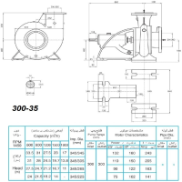 ابعاد و اندازه الکترو پمپ پمپیران مدل 35-300 با الکتروموتور 180 اسب 1450 دور