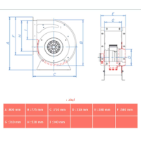 فن سانتریفیوژ دمنده بکوارد مدل BEB-50/18Z6T DAMANDEH Backward  Centrifugal Fan BEB-50/18Z6T