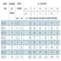 جدول توان  پمپ شناور استیل لورا 8GS55T